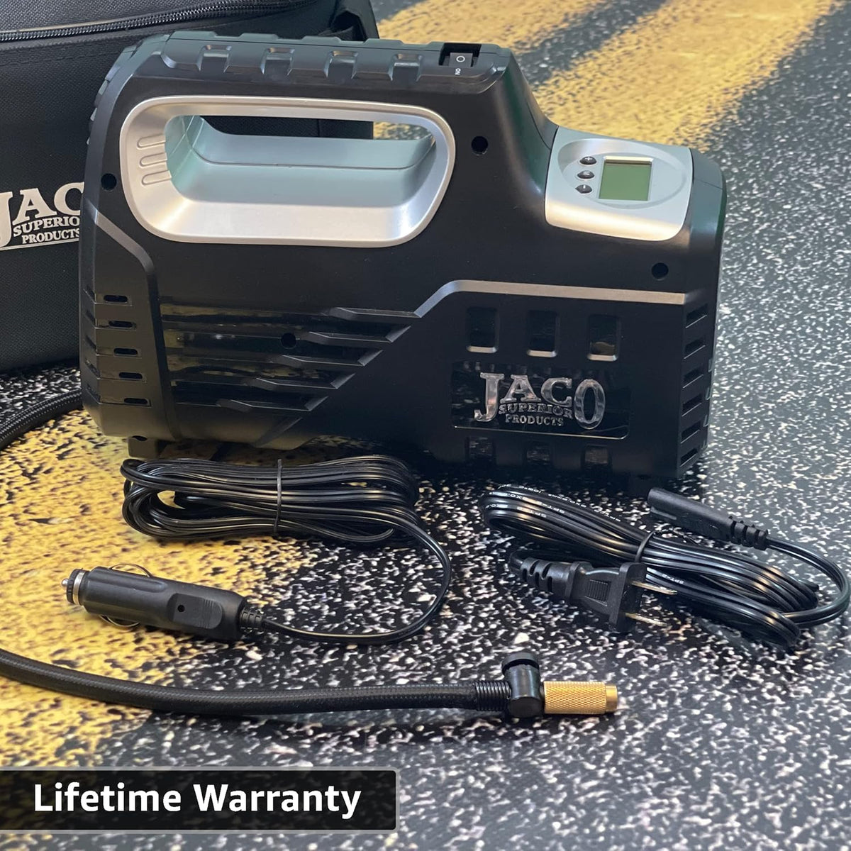JACO SmartPro 2.0 AC/DC Digital Tire Inflator Pump - Automatic Portable Air Compressor - 100 PSI (12V DC, 110-120V AC)