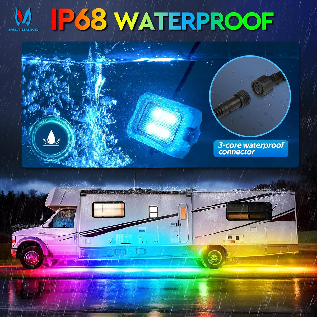 MICTUNING C2 MAX RGB+IC LED Rock Light with White Housing - 16 Pods Chasing Color Underglow Lights Kit, Dynamic Lighting Modes, APP Control, IP68 Waterproof, DIY Effect, Up to 24pods Extensible
