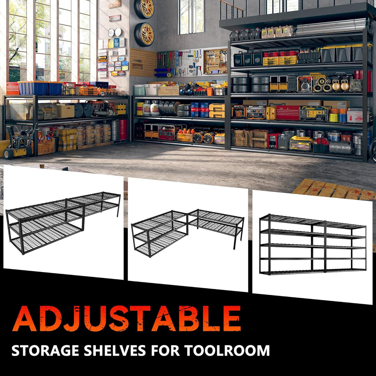 REIBII 60" W Garage Shelving Heavy Duty Metal Shelving 3000LBS Storage Shelves Adjustable Metal Shelves for Storage Industrial Garage Shelves for Warehouse Basement 60" W x 24" D x 72" H 2 Pack