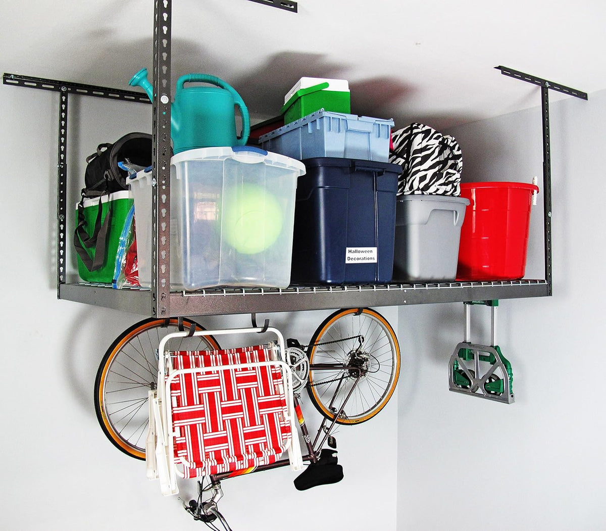MonsterRax Overhead Garage Storage Racks 4x6 (2-Pack) Ceiling Mounted Shelving, Adjustable Hanging Storage Organizer, Heavy Duty Steel, Holds 500 Pounds, Hammertone, Adjusts 24"-45” off Ceiling