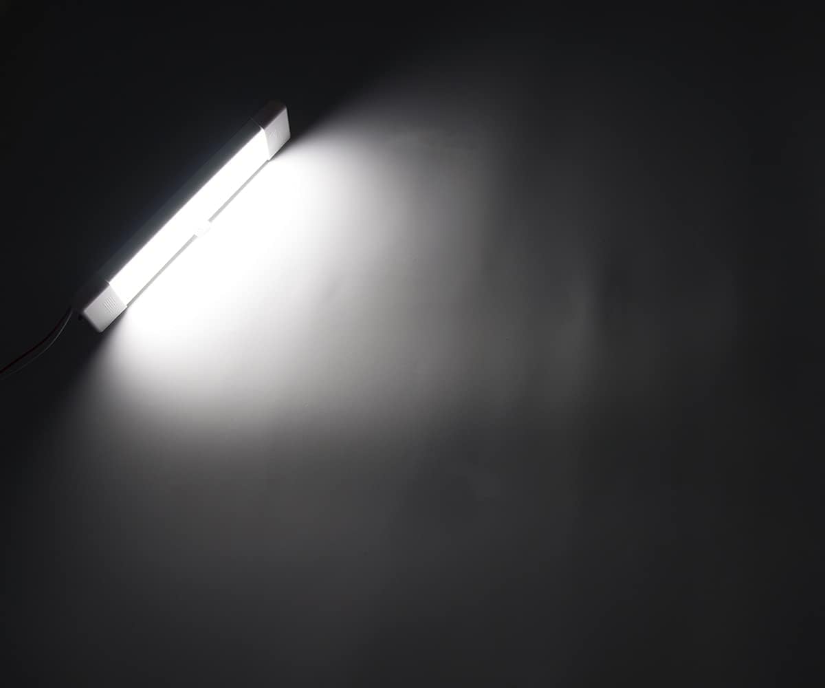LED Interior Utility Light Fixture 10.6" x 2.6", High Lumen-Output Low Current Draw Energy Efficient, Frosted Lens 6000K Cool-White Even Diffused Beam, On/Off Rocker Switch 12V-24V DC, 1-Pack