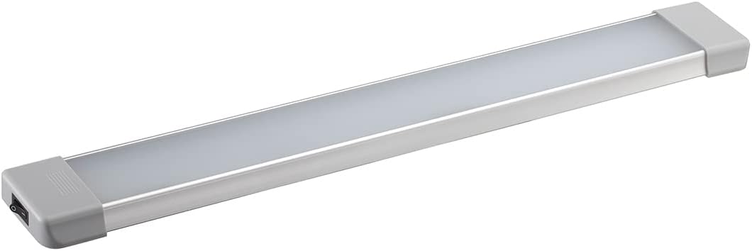 LED Interior Utility Light Fixture 18.5" x 2.6", High Lumen-Output Low Current Draw Energy Efficient, Frosted Lens 6000K Cool-White Even Diffused Beam, On/Off Rocker Switch 12V-24V DC, 1-Pack