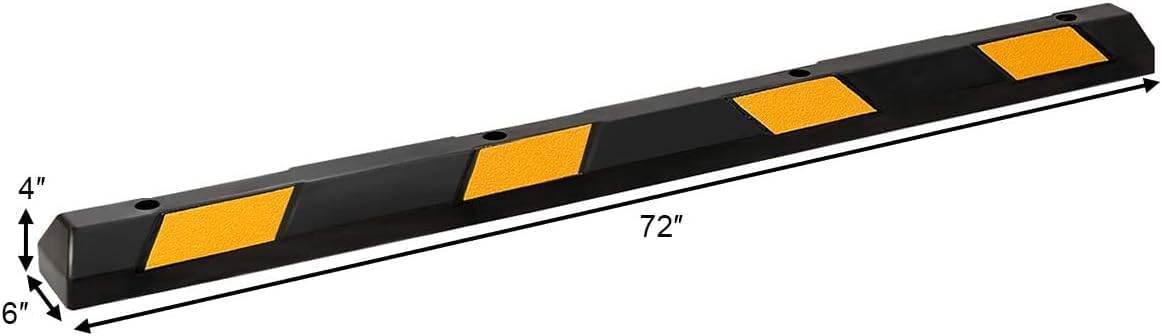 ERGOMASTER Parking Stopper for Garage,72” Rubber Parking Block with 8 High Reflective Yellow Safety Stripes for Vehicles Truck Driveway, Protect Pumpers from Cars Vans Trucks (6 Pack)