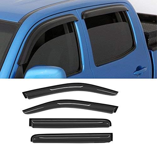Smoke Window Visors Compatible with 2005-2016 Nissan Frontier Crew Cab 4 Full Size Doors Sun/Rain Guards Wind Deflectors 4pc