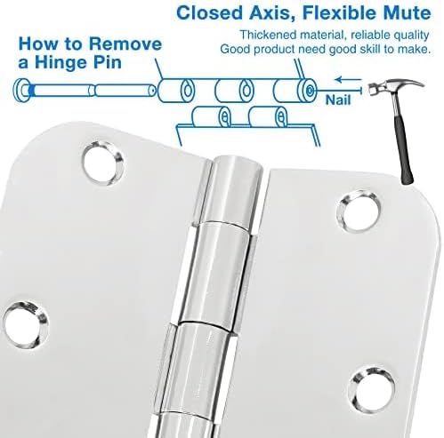 18 Pack Interior Door Hinges Polished Chrome 3.5 inch X 3-1/2" 5/8 Radius,3 ½"Bright Sliver Round Standard Hinge for Doors DIY Assembly Bifold Table Hardware Kit Home Accessories House Eseentials