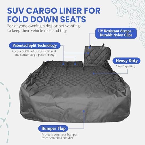4Knines SUV Cargo Liner for Dogs, Trunk Mat for SUV, Durable Cargo Cover, Protector – Compatible with 60/40 Split Bench & Armrest Pass-Through, Waterproof, Machine Washable, Non-Slip (Small, Black)