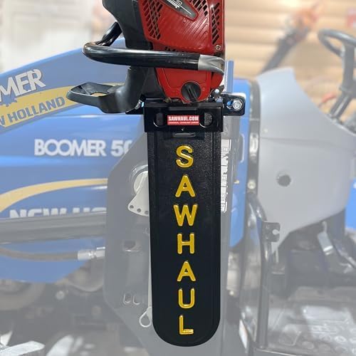 SawHaul Universal Tractor Chainsaw Holder - Made in Kansas USA - Fixed Mount Chainsaw Carrier (20" Yellow) Compatible w/All Brands