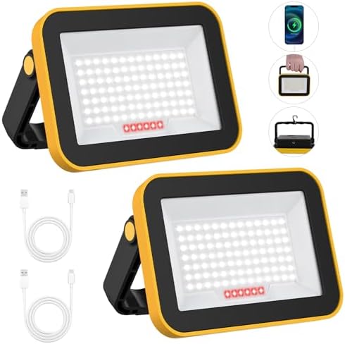 2 Pack Led Rechargeable Portable Work Light SMD LED Super Bright Flood Light Working Lamp Stand USB Cordless Battery Powered Worklight Tool for Outdoor Camping