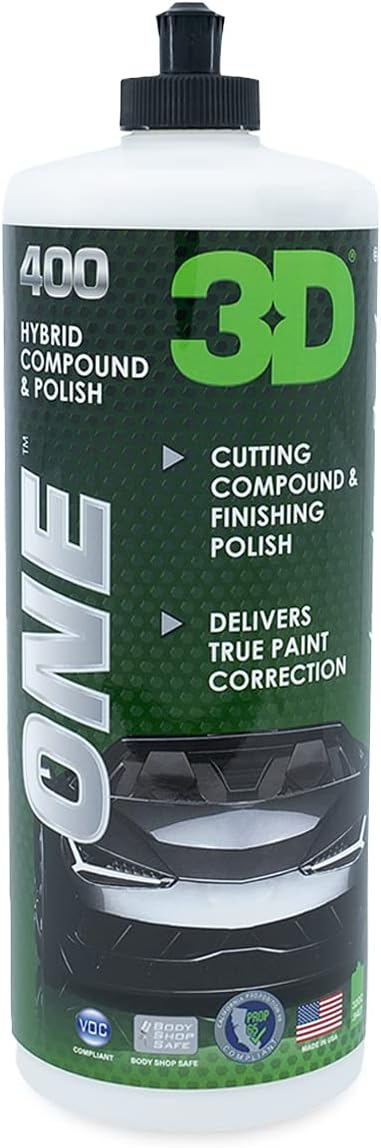3D One Car Scratch & Swirl Remover Hybrid Rubbing Compound & Polish Buffing Compound for True Paint Correction 32oz Made in USA