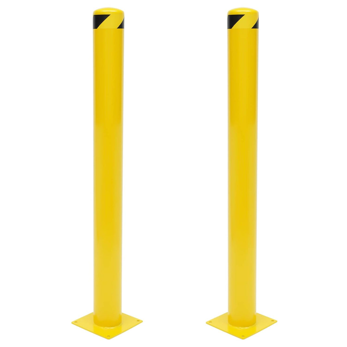 Safety Bollard Post 48'' Height Bollard Post Yellow Steel Pipe Parking Barrier with 8 Anchor Bolts for Driveway Traffic Control, Garage & Parking Lot (2, 48'' H x 4.5'' D)