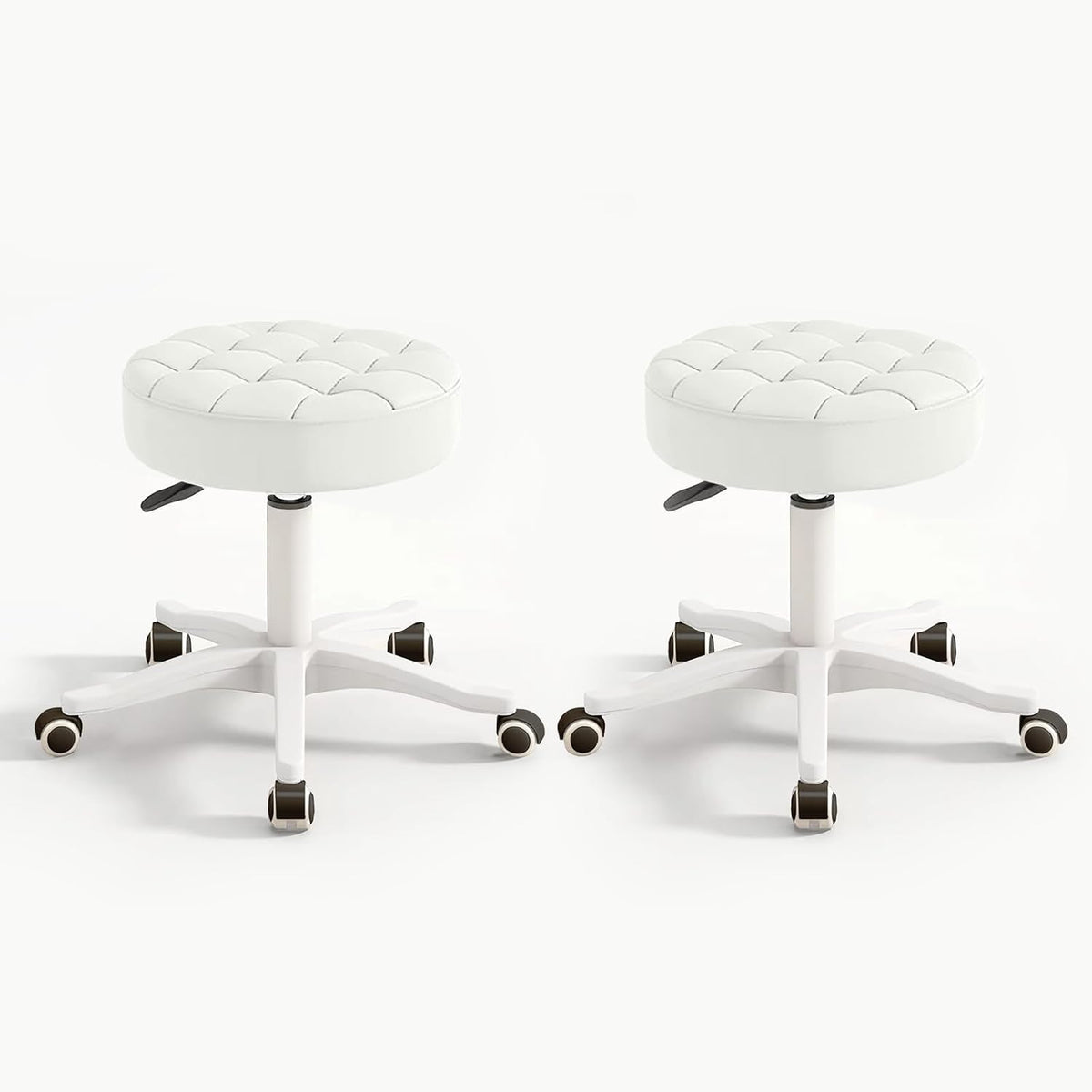 Small Chair Round Rolling Stool with Wheels PU Leather Height Adjustable Swivel Drafting Work SPA Salon Stools Home Office Chair