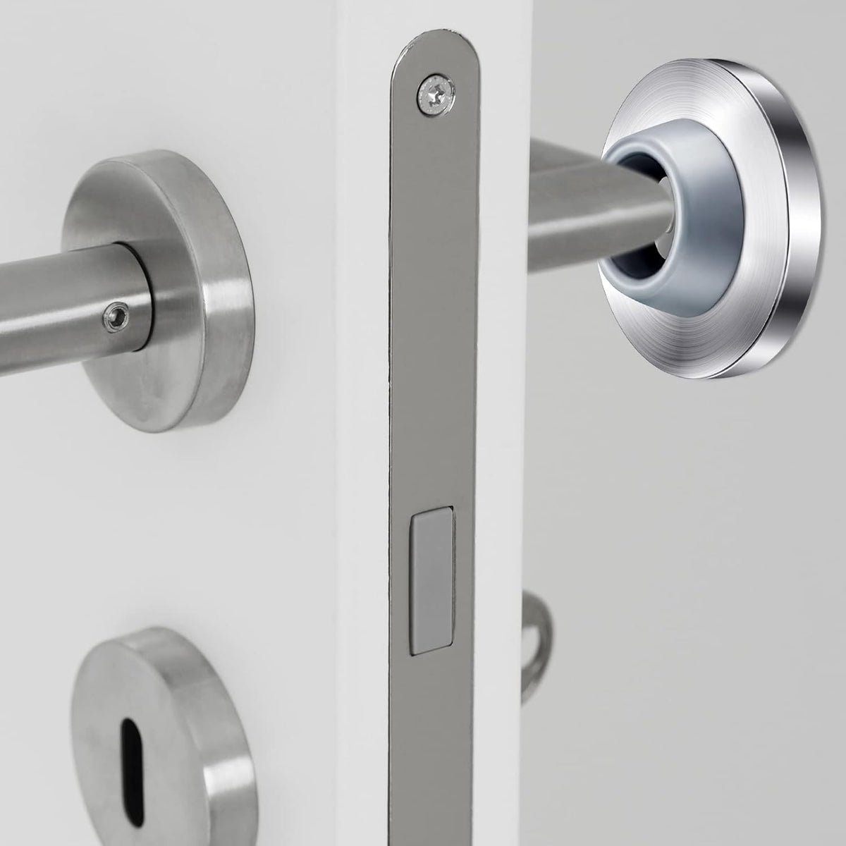 Blulu Concave Wall Door Stopper Door Bumper Stainless Steel Wall Protector Flush Bumper with Grey Rubber Concave Knob Cover Stopper(Silver, Black,2 Pieces)