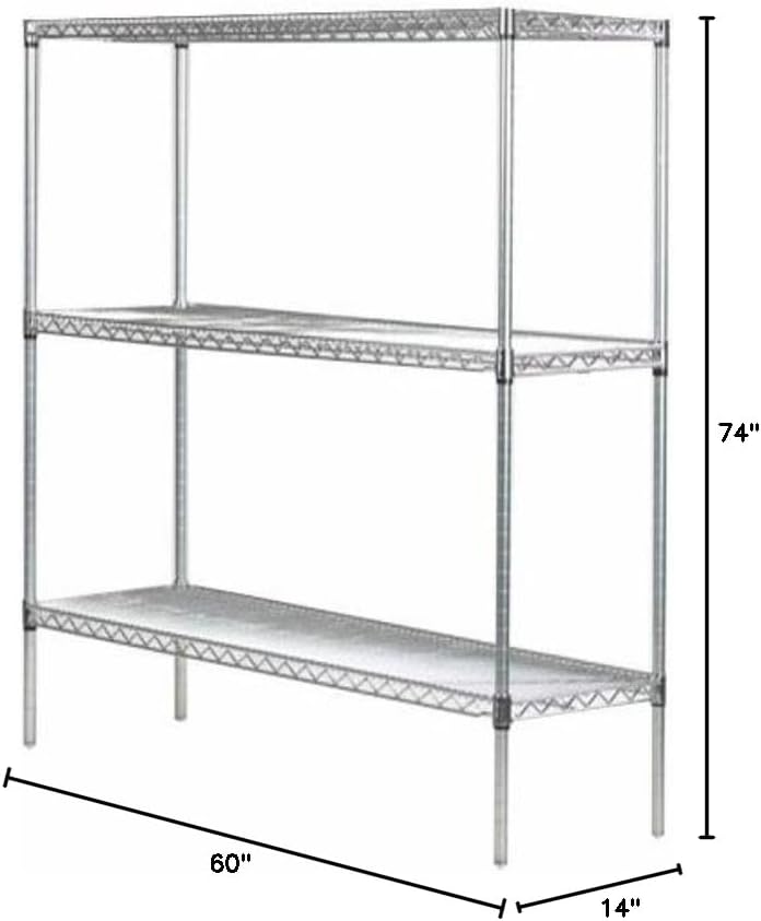 Omega 14" Deep x 60" Wide x 74" High 3 Tier Chrome Starter Shelving Unit