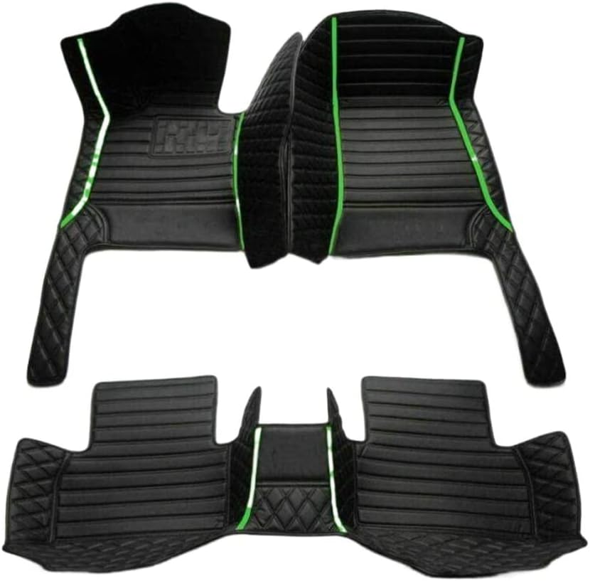 Custom Colors Car Floor Mats Black Pink for 99.9% Sedan SUV Sports， All-Weather Liners Car Floor mat，Luxury Leather Automotive Floor Mats (3D Black Green,3D Floor Mats)