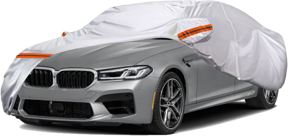 TUCAREST 6 Layers Full Car Cover for Sedan/Wagon/Coupe/Hatchback - Waterproof, Insulated, Anti-UV, Snow-Proof, Anti-Wind, All-Weather, Thickened Protection, up to 198 in