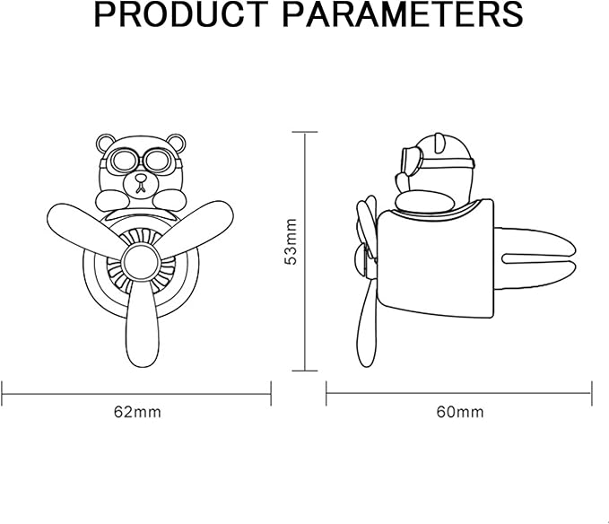 2 Pieces Car Air Fresheners, Cute Bear Pilot Car Diffuser, Propeller Air Outlet Vent Fresheners, Suitable for Automotive Interior Decoration (bear+bear)