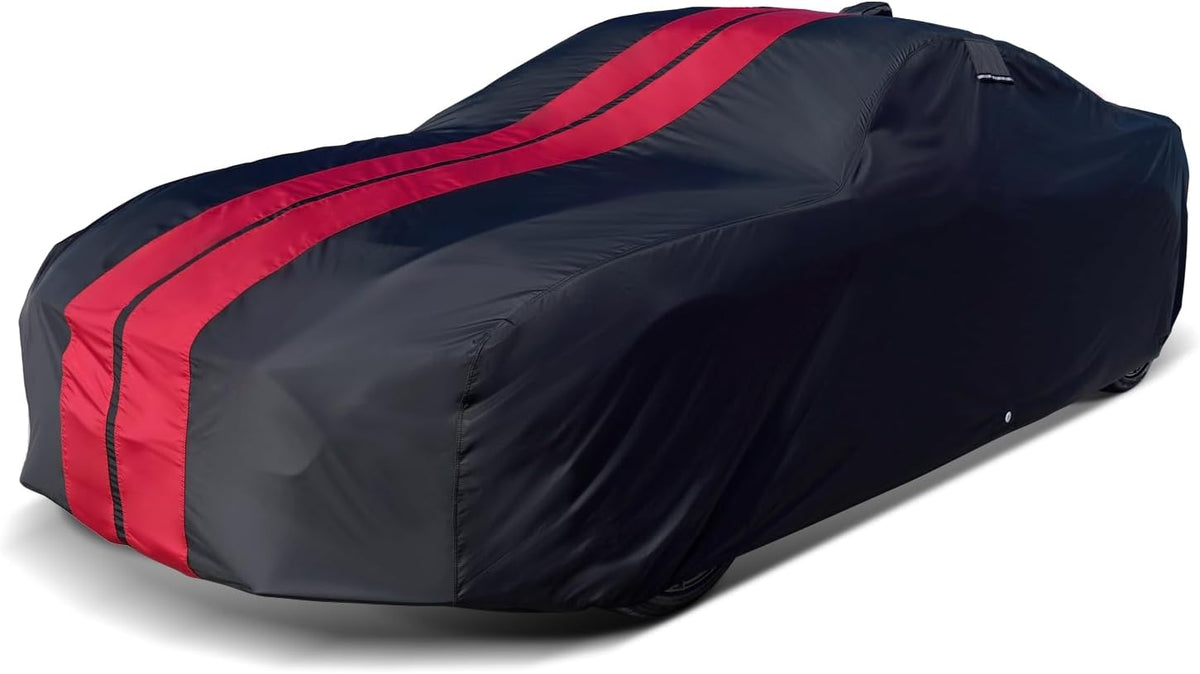 iCarCover Custom Car Cover for Pontiac Tempest 2-Door, 4-Door (1961-1963) Waterproof All-Weather Rain Snow UV Sun Protector Full Exterior Indoor Outdoor Car Cover (Stripe - Black/Red)