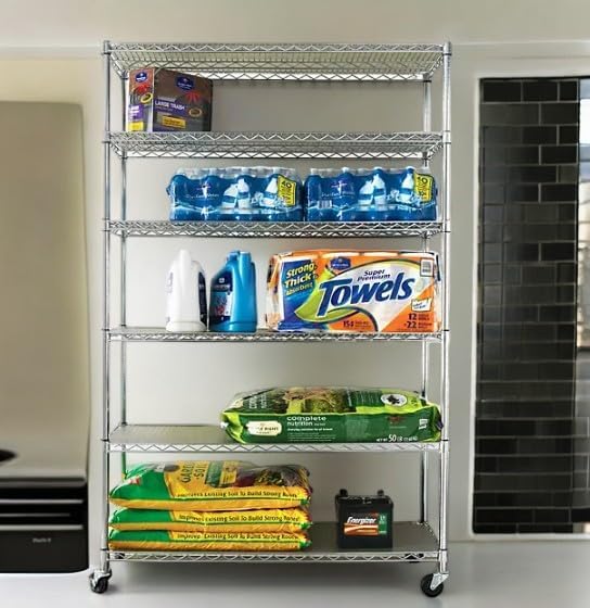 Organize in Style with The Members Mark 6-Tier NSF Heavy Duty Wire Shelving, 47.75" W x 18" D x 75.5" H (Plated, 3 PACK)