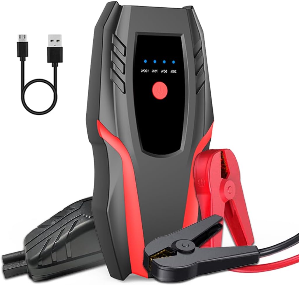 12v Auto Jump Starter Peak Current 2000A (8.0L Gas and 5.0L Diesel Engine), Car Lithium Battery Charger Jumper Cable Pack, 8000mah Portable Power Bank with LED Light&USB Quick Charge
