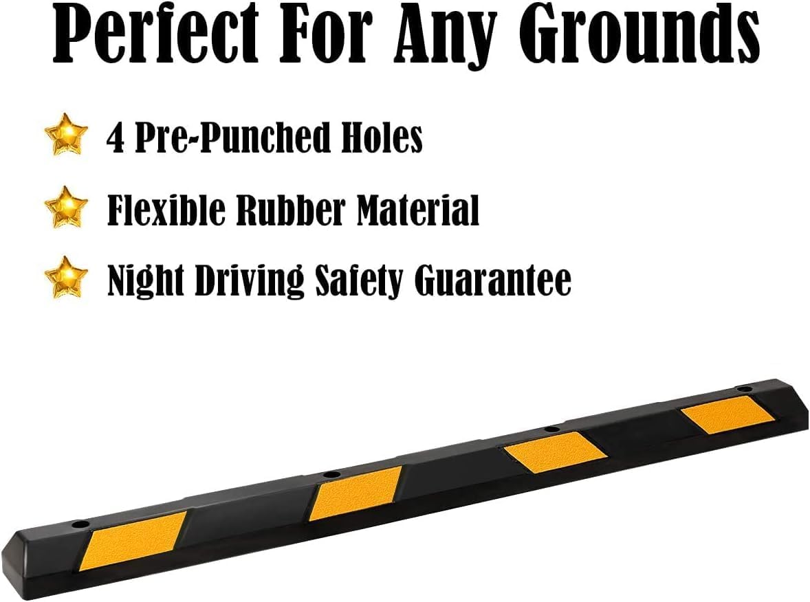 ERGOMASTER Parking Stopper for Garage,72” Rubber Parking Block with 8 High Reflective Yellow Safety Stripes for Vehicles Truck Driveway, Protect Pumpers from Cars Vans Trucks (8)