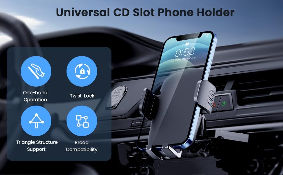 Qifutan Metal CD Slot Phone Holder Mount for Car - Upgraded Thick Cases Friendly iPhone Holder for CD Player - Fits All Smartphones