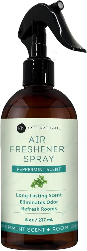 Kate Naturals Peppermint Air Freshener Spray for Room & Car with Natural Mint. Odor Eliminator Peppermint Spray for Bathroom & Linen (8 fl oz, Pet Safe, Non Toxic)
