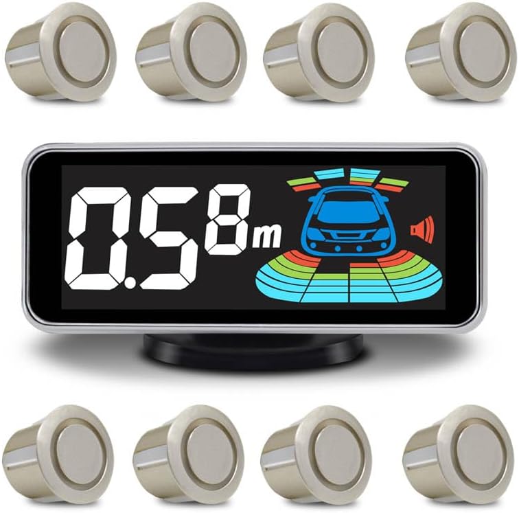 Car 8 Parking Sensors Kit Assist System Reverse Front and Rear Reverse Radar parktronic Auto Electronics Vehicle Back Assistant Reverse (Gold)