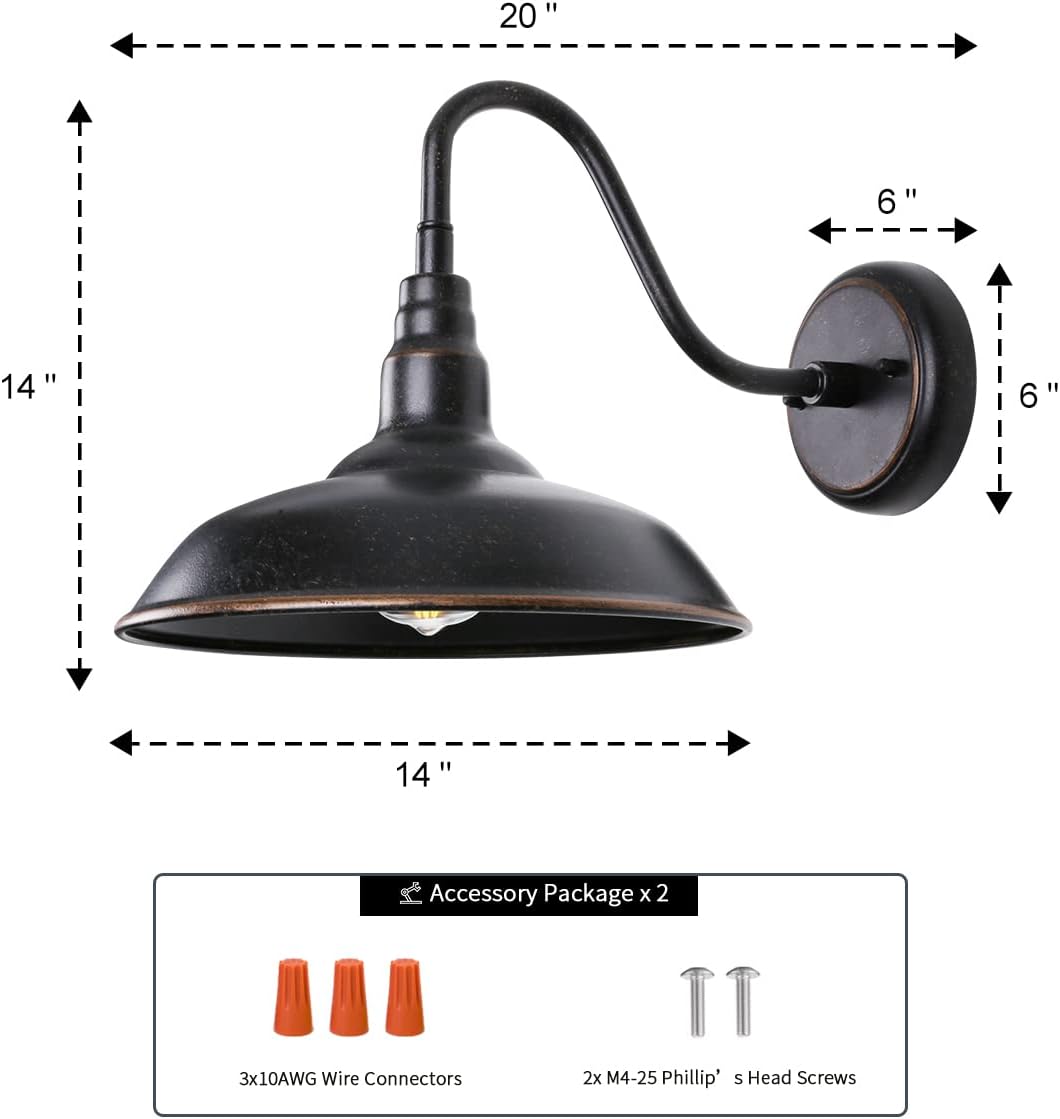 14in Outdoor Gooseneck Barn Light for Farmhouse, Bronze Exterior Wall Light Fixture for Porch, Large Outside Farmhouse Wall Sconce for Garage Patio Doorway House