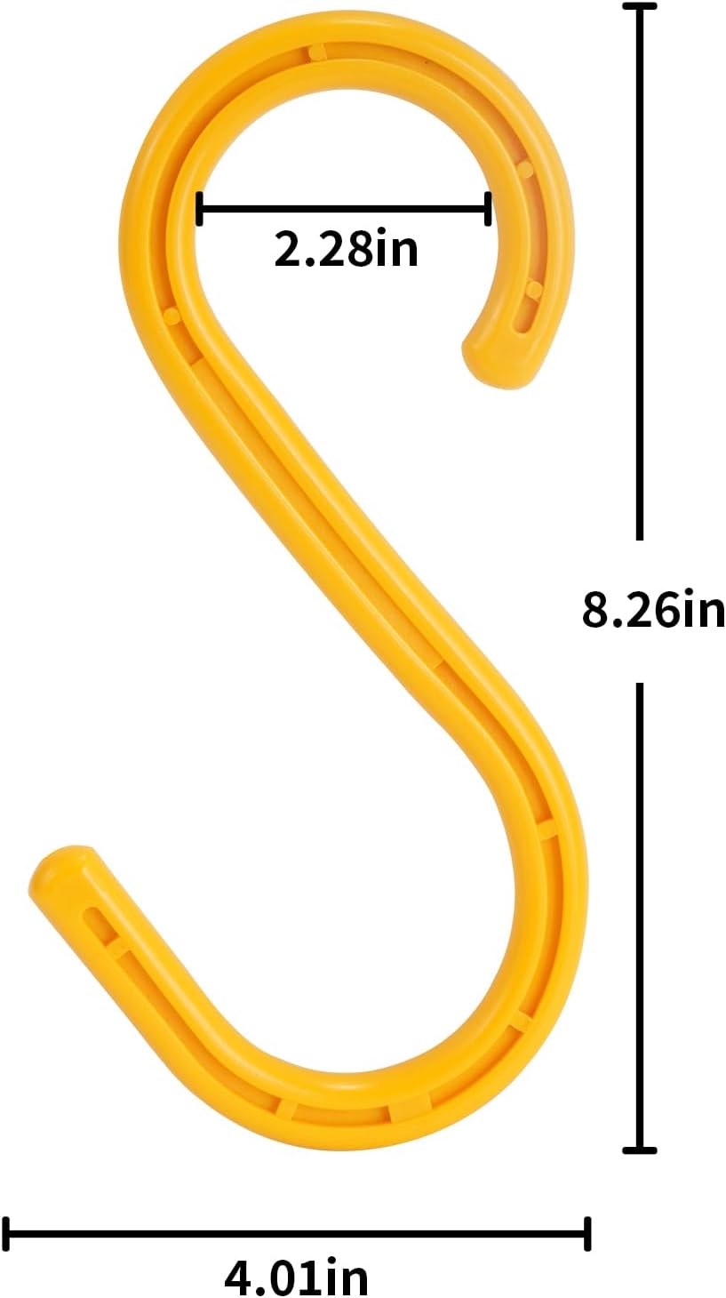 Heavy Duty ABS S Hooks, 6 Pack, 8.26Inch, Yellow, Ideal for Indoor/Outdoor, Kitchen, Closet, Bathroom, Garden, Tools, Construction