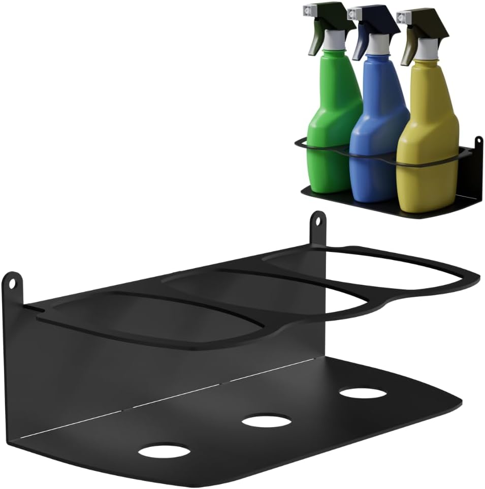 Koova Spray Bottle Holder Heavy Duty- Wall Mount Storage Rack for 3 Spray Bottles, Utility Shelf with Included Hardware - Made in USA, Sturdy Metal Organizer for Efficient Kitchen and Garage Storage
