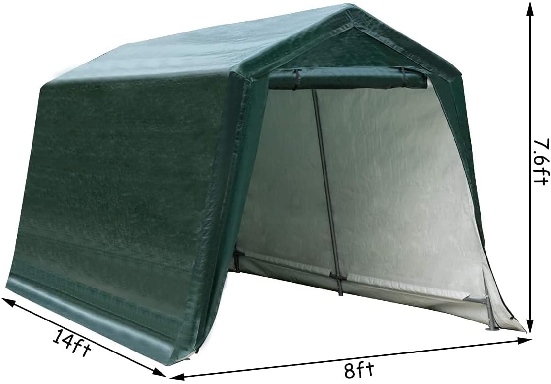 ERGOMASTER 8 Ft x 14 Ft Outdoor Carport Patio Storage Shelter Metal Frame and Waterproof Ripstop Cover for Motorcycle and ATV Car