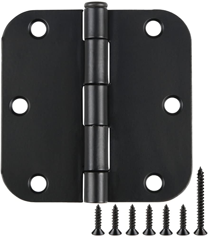108 Pack Rounded Matte Black Door Hinges 3.5 Inch 5/8" Radius for Interior 3 1/2" Flat Iron Bifold Residential Standard Hinge Bedroom Indoor for Doors 3 ½"Hardware Heavy Duty Steel Regular Home Kit