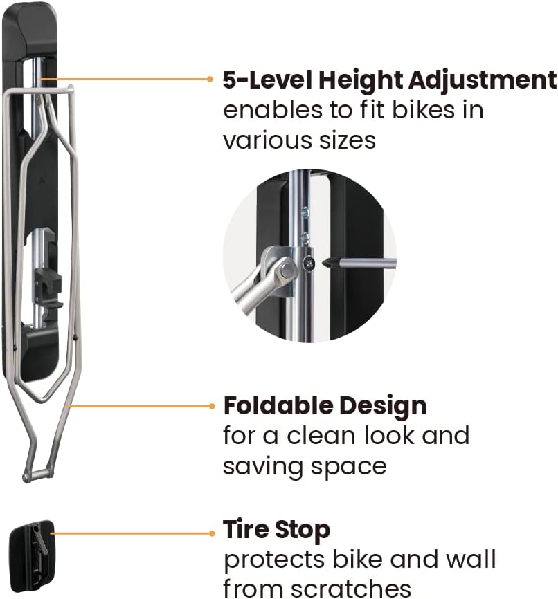 Mount Plus Bike-M Easy Wall Mounted Bike Storage Rack for Your Home Garage, Office Building | Save Space with Swings 180 Degrees | Easy Push and Pull to Wall Mount (Mountain Bike)