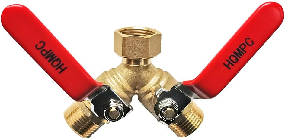 HQMPC Garden Hose Y Valve Hose Splitter Brass Hose Splitter With Stainless Steel Long Handle Brass Y Valve Water Garden Hose Adapter 2 Way Y Valve 3/4" GHT Thread