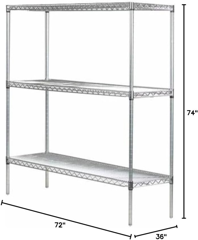 Omega 36" Deep x 72" Wide x 74" High 3 Tier Chrome Starter Shelving Unit