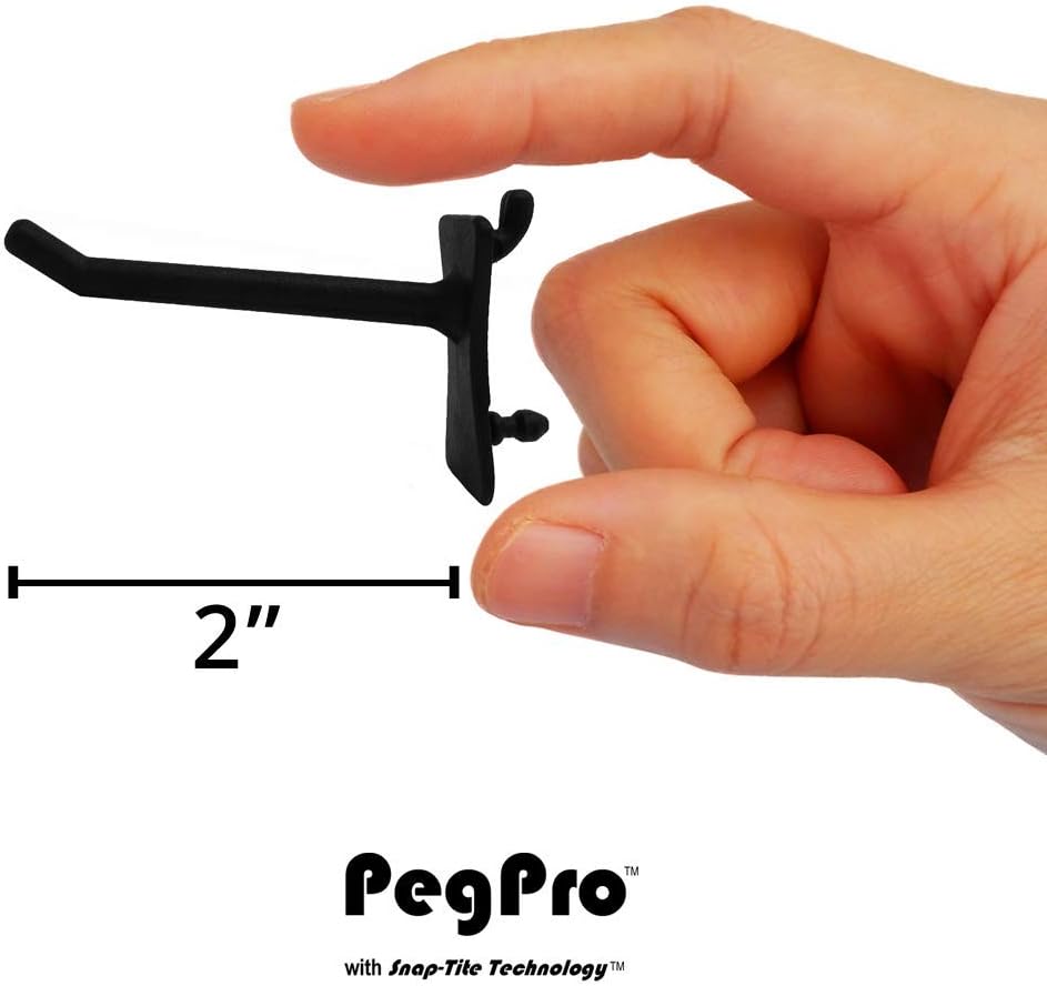 PegPro® 2" Hooks Kit for Standard “Wood Fiber” pegboard – Durable Plastic Pegboard Hooks - for Garage, Kitchen, Craft Room, and More (2" Hook - 24 Pack, Black)