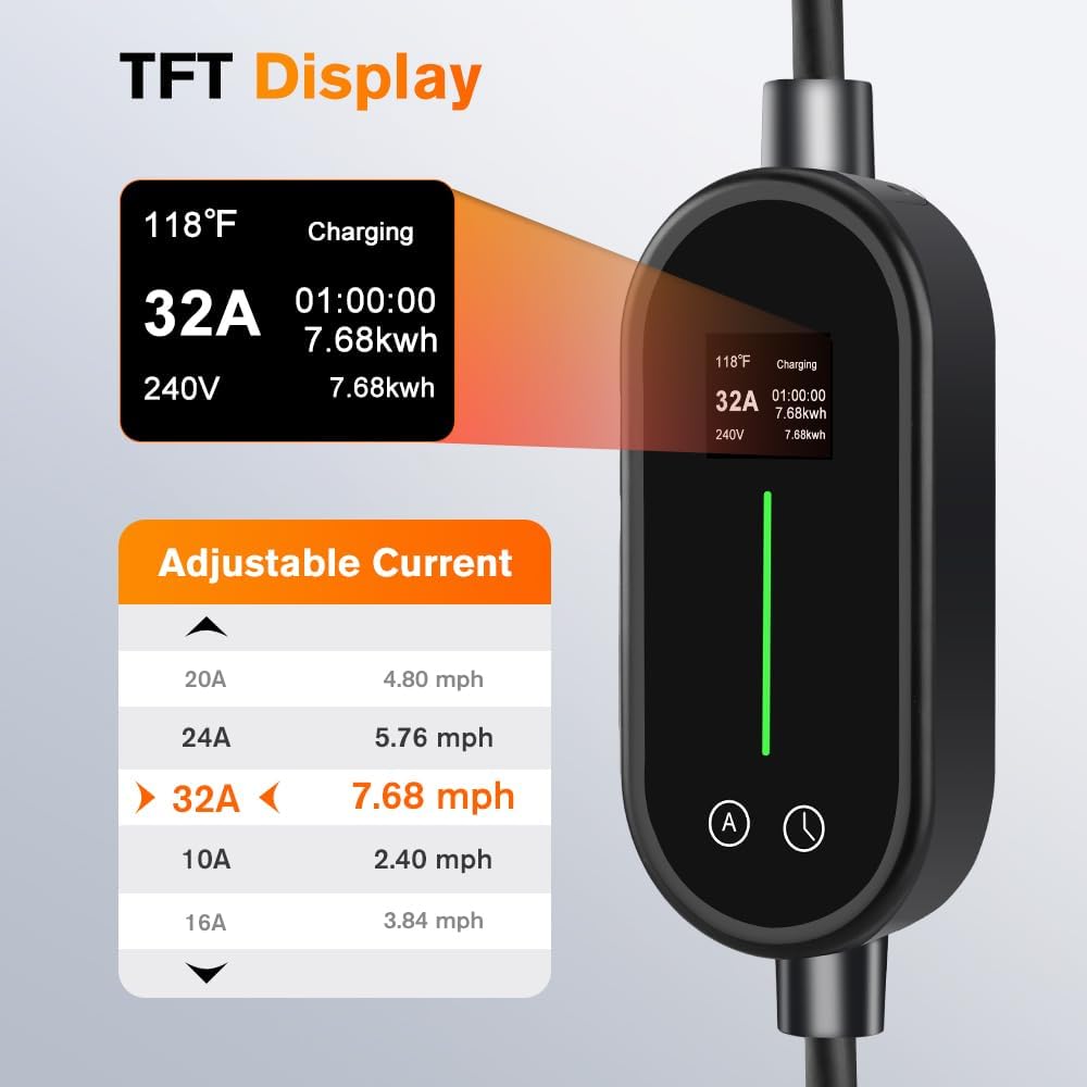 Portable Electric Car Charger Level 2 EV Charger 32A 240V for Tesla 21ft Cable NEMA 14-50P Compatible with All Tesla Models X/Y/3/S