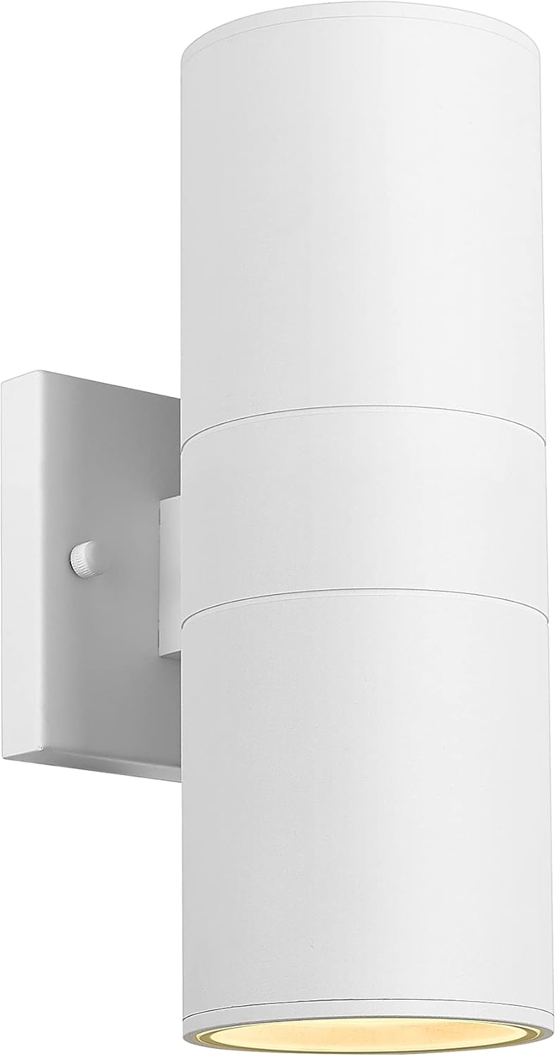 Ken & Ricky White Outdoor Wall Sconce, Outside Up and Down Wall Lights, Modern Exterior Light Fixtures with Tempered Glass Cover for House Porch Garage Patio Front Door -1 Pack