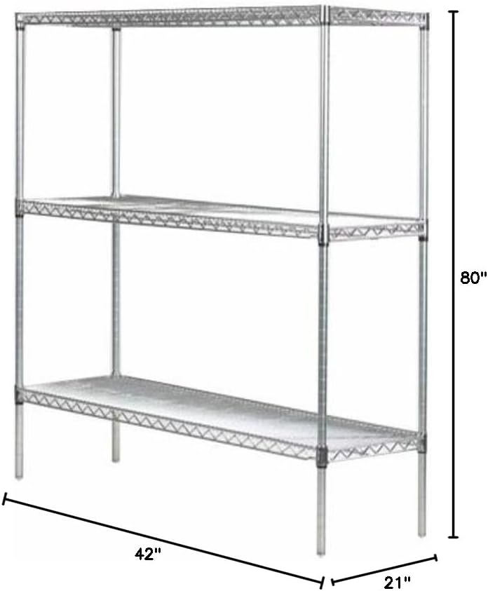 Omega 21" Deep x 42" Wide x 80" High 3 Tier Chrome Starter Shelving Unit