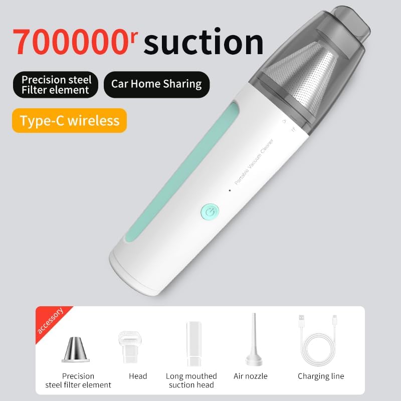 Mini Handheld Vacuum, 13000PA Portable Cordless Car Vacuum Cleaner, Suction and Blow 2 in 1 Dust Removal Vacuum Cleaner for Car, Mouse, Keyboard, Laptop, Home, Kitchen, Office(Mint Green)
