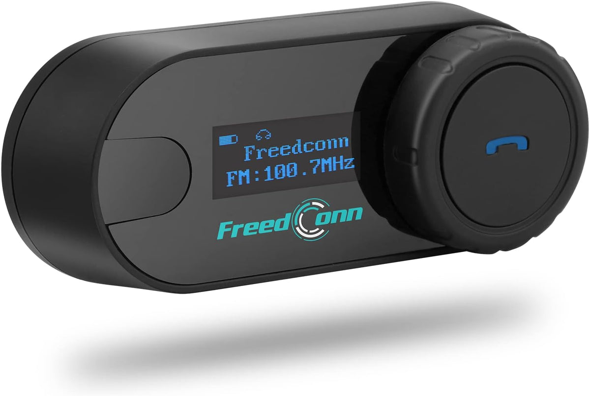 FreedConn TCOM SC Motorcycle Helmet Bluetooth Headset, Motorcycle Communication Systems with LCD Screen, CVC Noise Cancellation, Stereo Music, 3 Riders 0.5mi/800m 12Hrs Intercom, IP65, 1 Pack