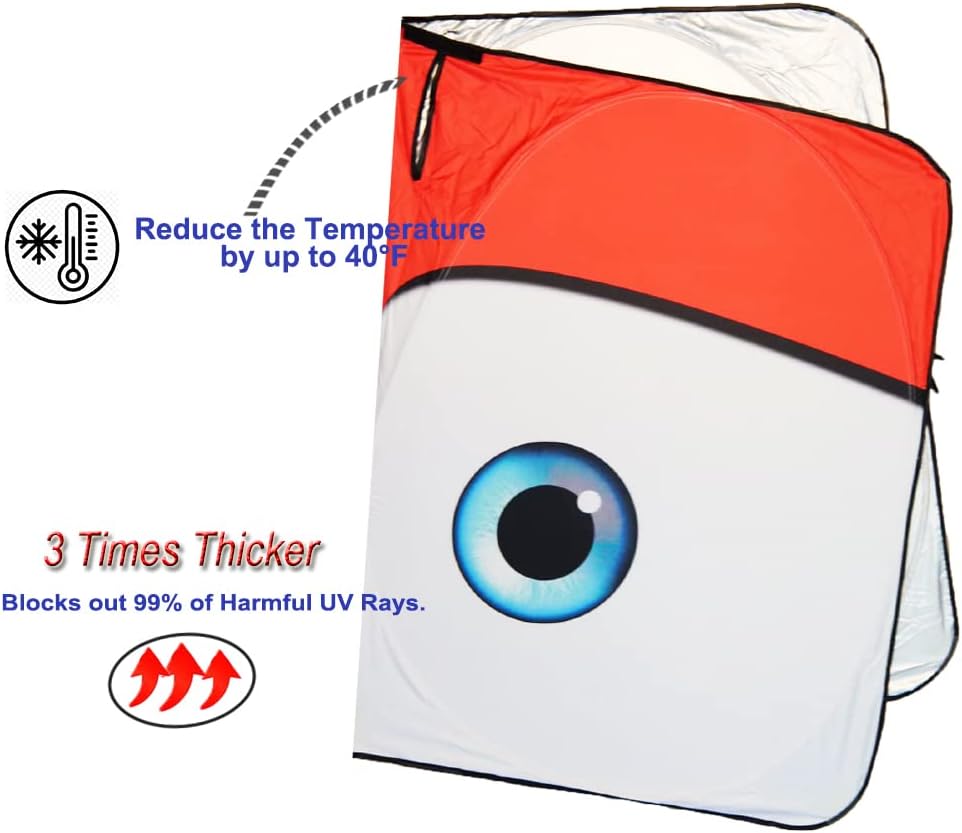 Gven Sunshade for Tesla Model Y Accessories 2025 Funny Eyes Windshield Sun Shade Car Front Window Shade for Tesla Model 3 Accesssories Dual-Sided Versatility (Red, for Tesla)