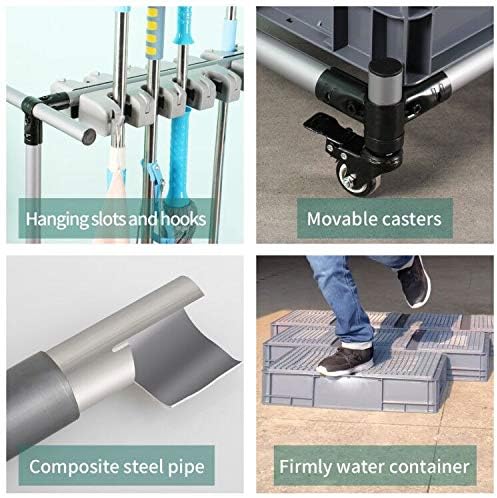 broom and mop holder put wet mops movable Commercial mop rack cleaning tool cart storage for garden garage organizer mop drain rack