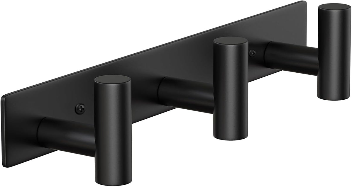 Wall Mounted Coat Rack-3 Hooks, Heavy Duty Stainless Steel Hook Rail for Towel Coat Hat Purse Bag Jacket, Towel Hooks for Entryway Bathroom Kitchen (Black 3 Hooks - 1 Pack)