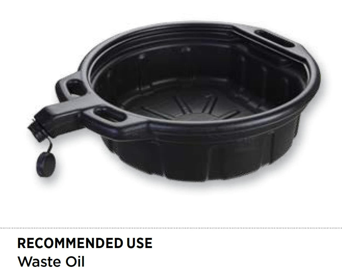 Groz 41960 4.25 Gallon Oil Drain Pan - with Spout Cap, Durable HDPE Construction, Spill-Proof Design for Auto Shops and Garages, Black Color