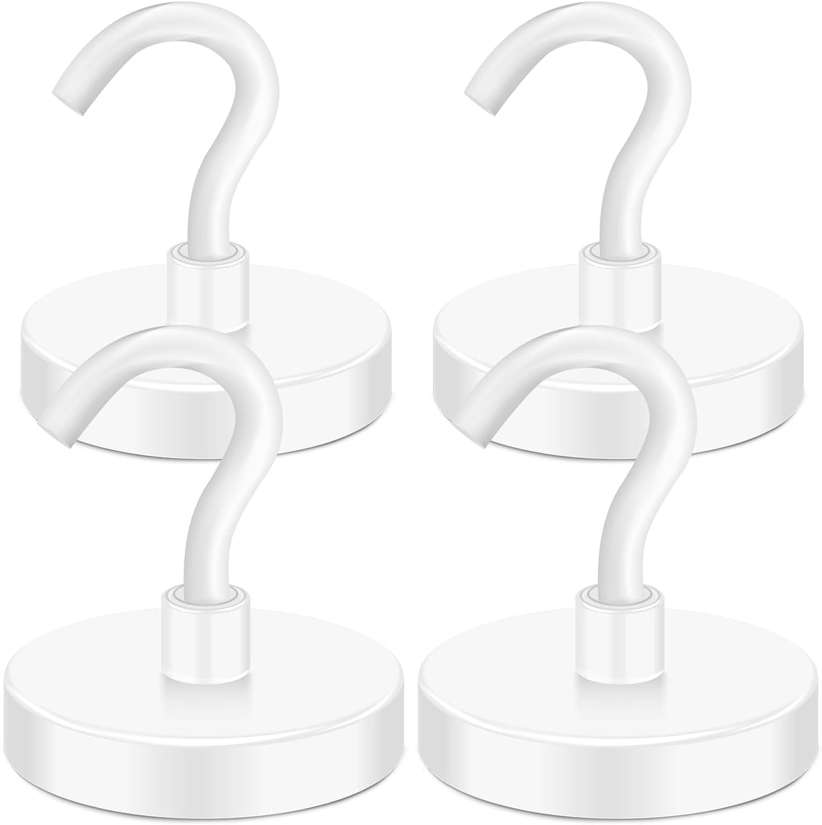 MIKEDE Magnetic Hooks Heavy Duty, 150LB Super Strong Magnetic Hooks for Cruise, Neodymium Earth Magnets with Hook for Hanging, Magnetic Metal Hanger for Fridge, Toolbox, Storage, (White, 4 Pack)