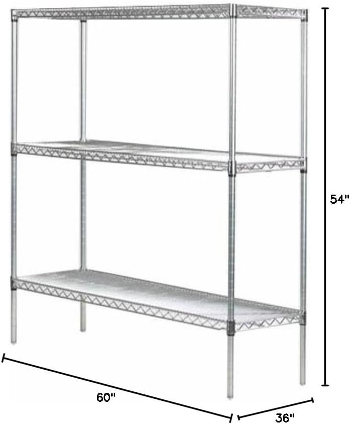 Omega 36" Deep x 60" Wide x 54" High 3 Tier Chrome Starter Shelving Unit