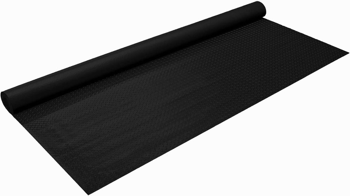 Boshen 7.5Ft x 17Ft Garage Floor Mat 2.5mm Thickened Rubber Flooring Roll 127.5sqft Diamond Plate PVC Rubber Trailer Mat Non-Slip Floor Protector Mat for Garage Warehouse Basement Trailer- Black