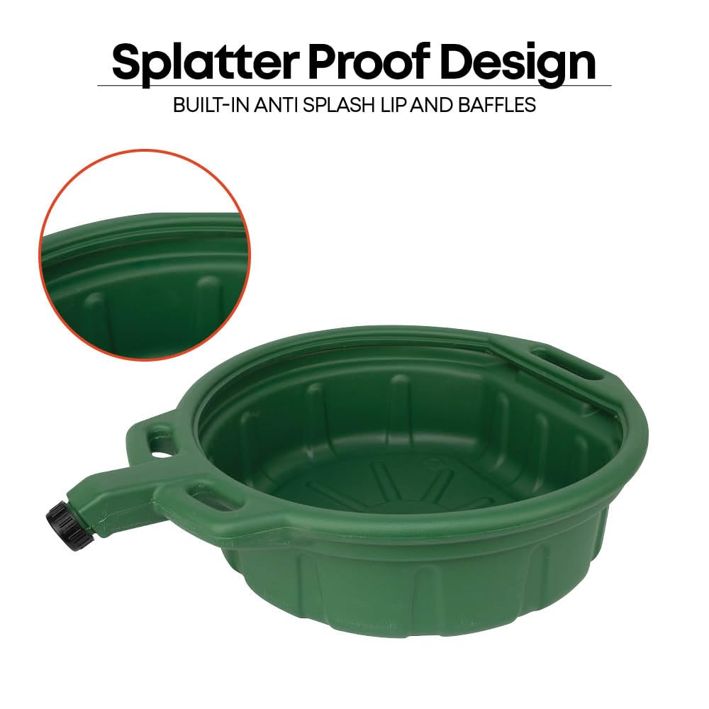 Groz 41961 4.25 Gallon Antifreeze Drain Pan - with Spout Cap, Durable HDPE Construction, Spill-Proof Design for Auto Shops and Garages, Green Color, Pack of 2