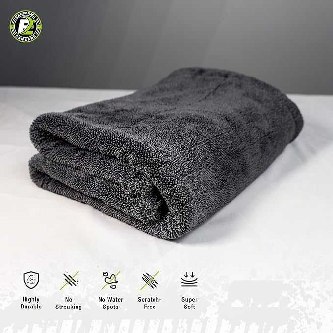 ExoForma Mega Car Drying Towel - Holds Up to 9 lbs, No Streaks, Scratches, or Water Spots | 1200 GSM Microfiber Double Twist Pile & Edgeless Design, 1 Quick & Effortless Dry - 24” x 36”